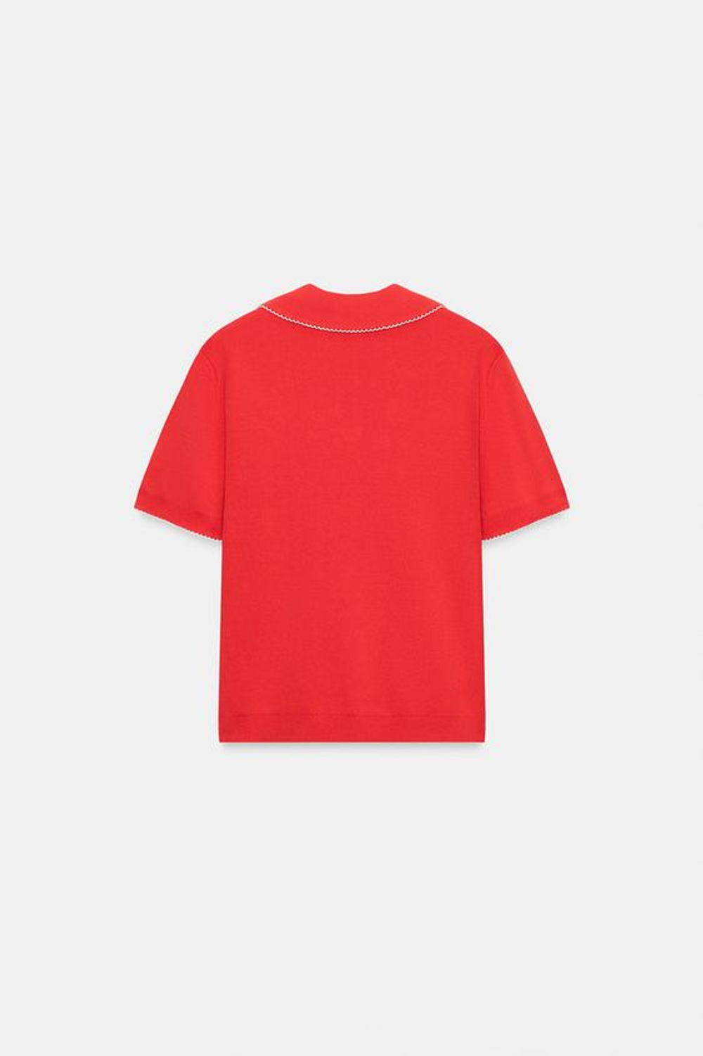ZARA ПОЛО ИЗ ТРИКОТАЖА С КОНТРАСТНЫМ КРУЖЕВОМ, КОРАЛЛОВО-КРАСНЫЙ