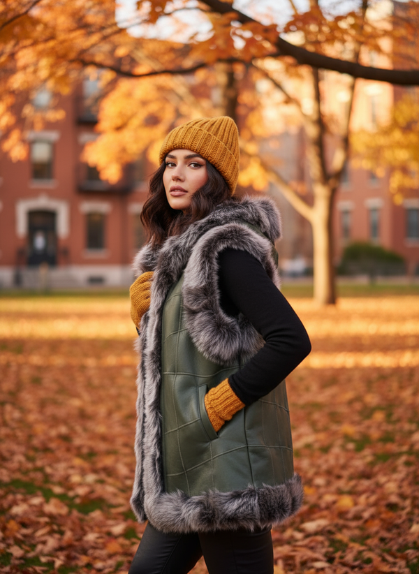 Жилет из натуральной овчины с капюшоном. 46-48 размер