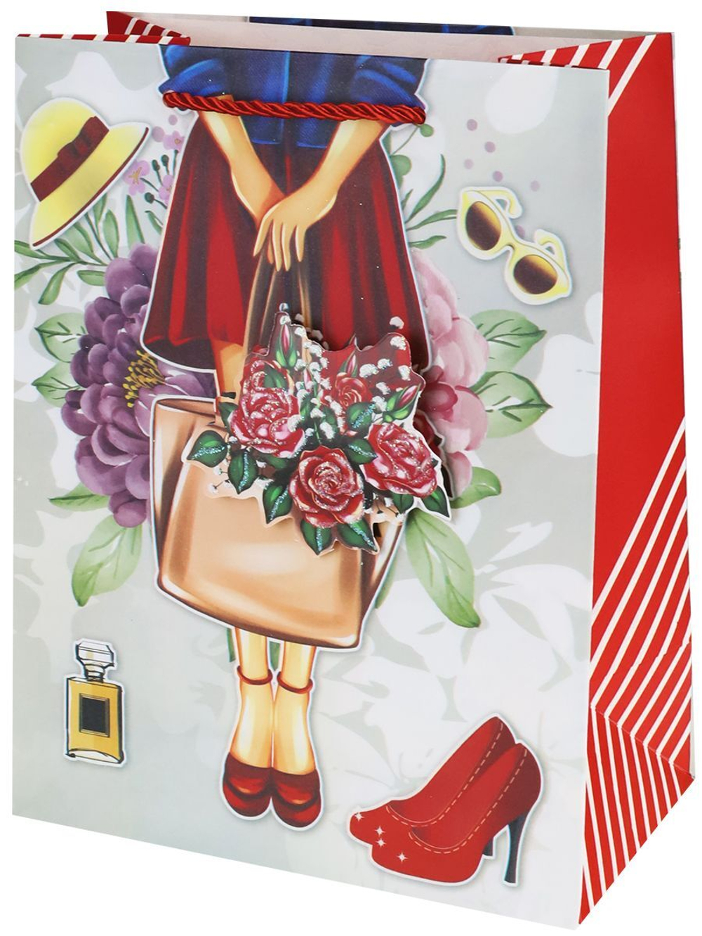 Пакет подар. бумажн. 18*24*8 см, 210гр/м2 Красная туфелька, 3Dэлем.