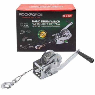 Лебедка барабанная ручная г/п 360кг RockForce RF-KB-S-800