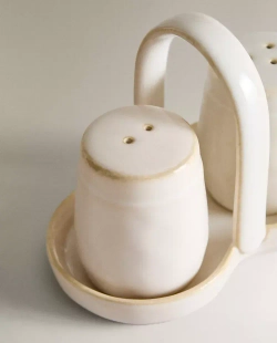 ZARA HOME КЕРАМИЧЕСКИЙ НАБОР ИЗ СОЛОНКИ И ПЕРЕЧНИЦЫ, КРЕМОВЫЙ