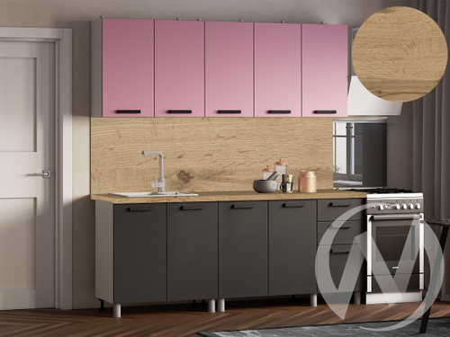 Кухня Кьяра 2.0м (корпус белый/карбон сакура; карбон вулкан) 26мм дуб вотан