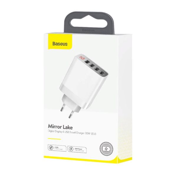 Адаптер питания Baseus Mirror Lake 30W Digital Display 4 USB EU (4USB: 5V 2.4A Max) CCJMHB-B02 Белый