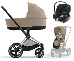 Коляска 3 в 1 Cybex Priam IV Rosegold complete и автокресло Aton B2 i-Size Volcano Black Cozy Beige