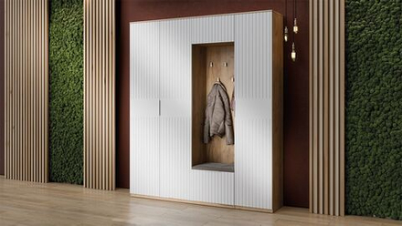 Прихожая с вешалкой комплект мебели Дуб Крафт золотой/Белый матовый 190х43х226 см