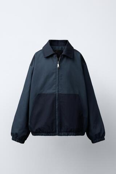 ZARA КУРТКА ИЗ САРЖИ В СТИЛЕ КОЛОР-БЛОК, СИНИЙ