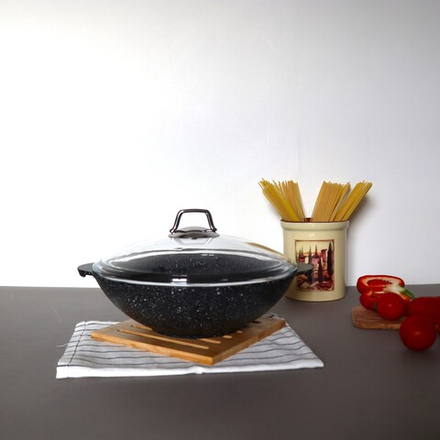 Сковородка Вок, d28 "Granito" с жаропрочной крышкой