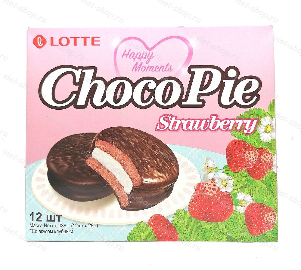 Пирожное LOTTE Choco Pie strawberry, Корея, 336 гр.