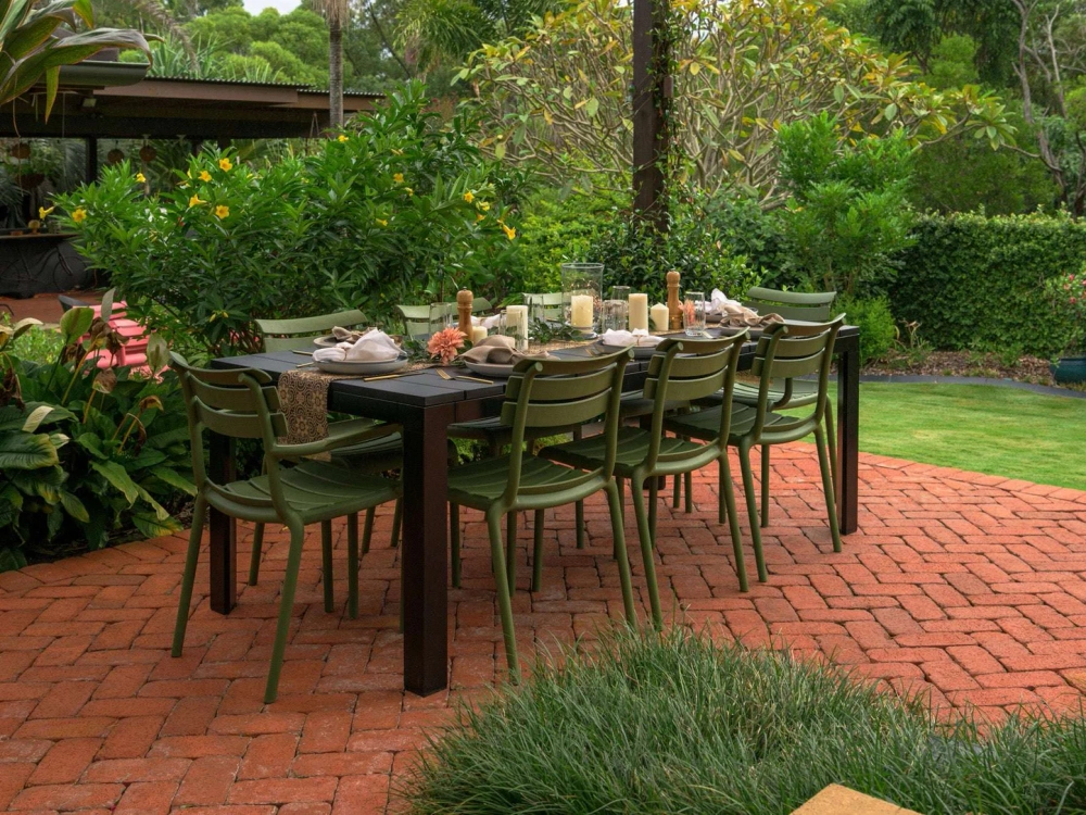 Столовая группа Garden Party на 8 персон Чёрный/Оливковый