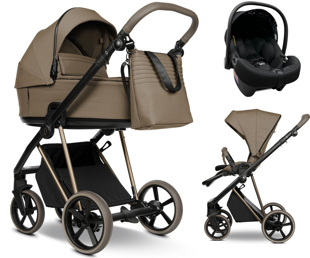 Детская коляска Roan Sol Vintage Luxury 2.0 3 в 1 с автокреслом Tutis Elo Lux EduSky Black VIN 03/MM Mocha Mousse/Cappuccino/руч.Cappuccino