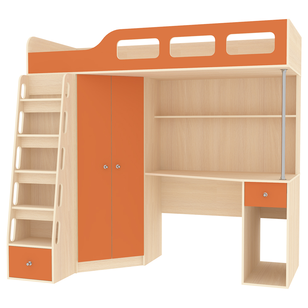 Кровать-чердак КарИВи Астра 7  Дуб Молочный Оранжевый