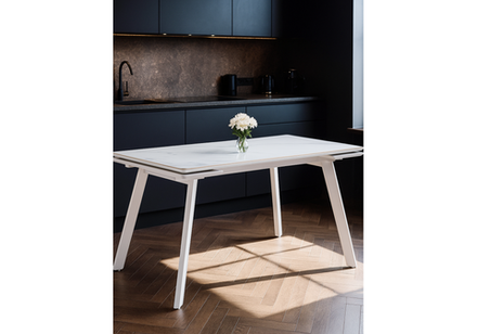 Керамический стол Woodville Норман 140 (200) х 80 белый мрамор alpin white, snow white, белый, ножки белые