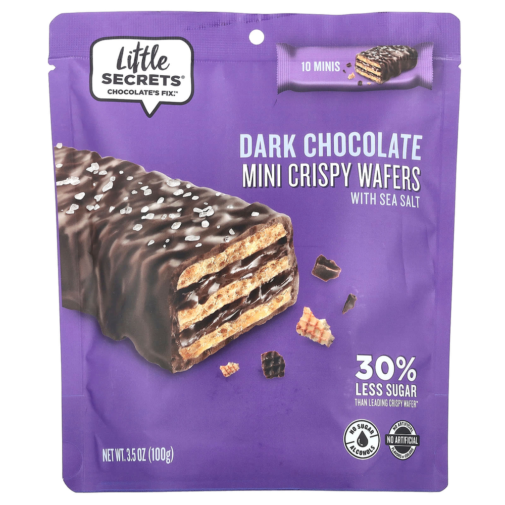 Little Secrets, Mini Crispy Wafers, темный шоколад с морской солью, 100 г (3,5 унции)