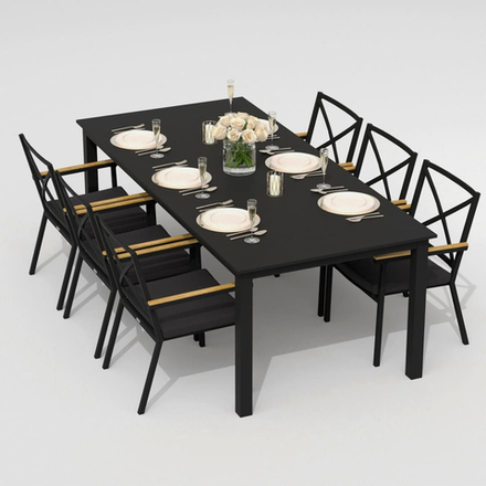Обеденная группа Ideal Patio ДОЛЛА ФЕСТА каркас карбон, стол алюминий 220, ткань антрацит