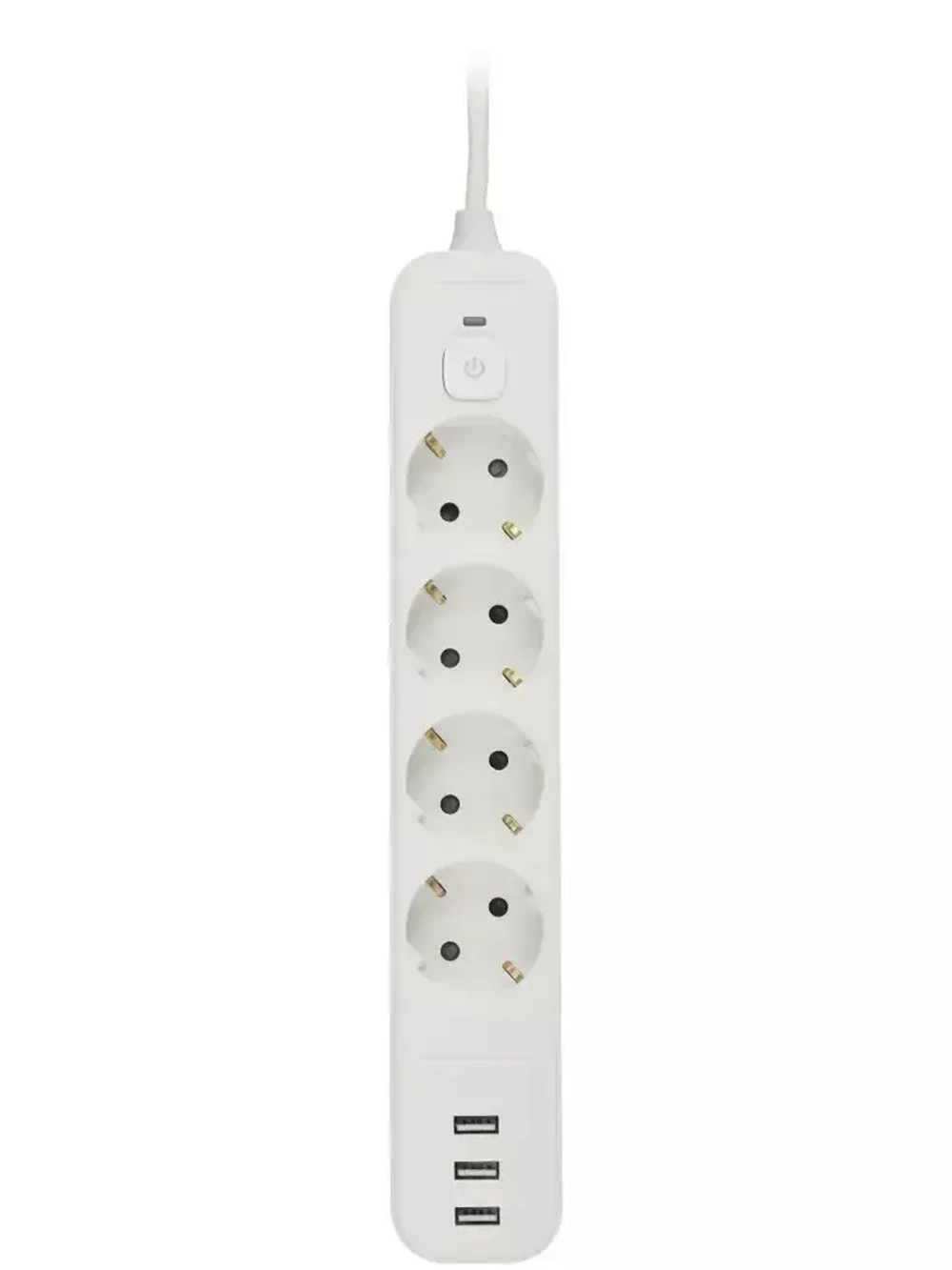 Сетевой фильтр Intro SFE415-3xUSBA-W с базовой защитой с заземлением с выключателем 4 розетки+3xUSBA 3,1A 1,5м 10А белый / удлинитель сетевой 1,5м