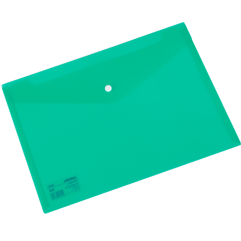 Папка-конверт на кнопке DELI "Aurora", А4, 0,16 мм, прозрачно-зеленая