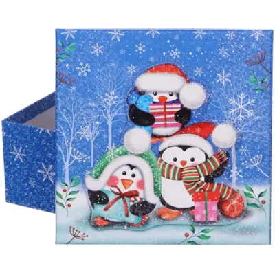 Коробка подарочная «Веселые пингвинята» 18*18*8,5 см