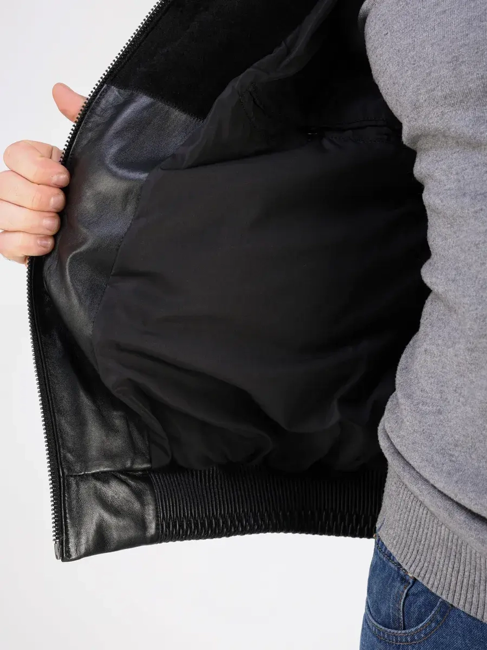 Куртка пуховик из натуральной кожи утепленная короткая