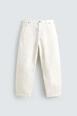 ZARA БРЮКИ RELAXED FIT КАРГО, ЖЕЛТОВАТО-БЕЛЫЙ