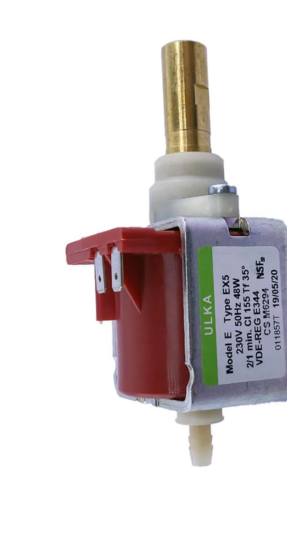 Насос помпа для кофемашин ULKA EX5 48w  латунный выход, вибрационный, для кофеварок  15Bar 48W 220V 650 мл/мин 9BQ174, CFM002UN, AV5433, Q072B, 0011446