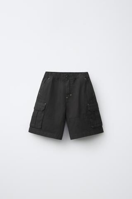 ZARA ШОРТЫ КАРГО ИЗ РЕЛЬЕФНОЙ ТКАНИ, ЧЕРНЫЙ