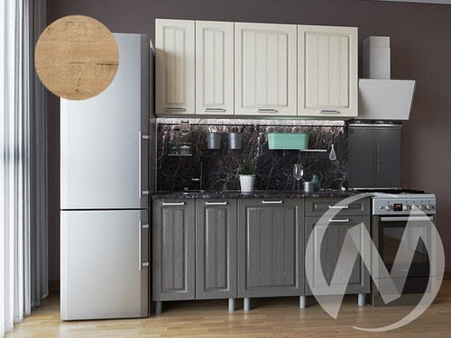 Кухня Лаура 1.6м (корпус белый/клен кремовый; клен серый) 38мм дуб бунратти