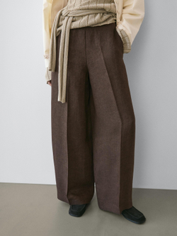 Massimo Dutti Брюки из струящегося льна, коричневый