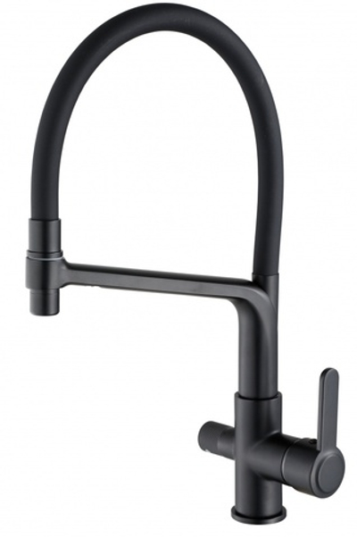 15075-CC Смес. для кухни с гиб шланг и под фильт (ЧЕРНЫЙ+ЧЕРНЫЙ) HANSEN (10/1шт)