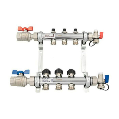 Коллекторная группа для радиаторного отопления РЕХАУ HKV - 1" на 3 контура 3/4"EK (нерж.сталь)