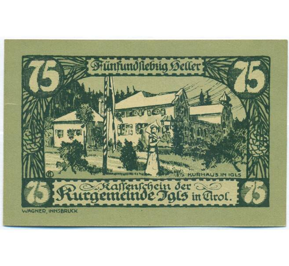 Австрия 75 геллеров 1920 Игльс в Тироле aUNC