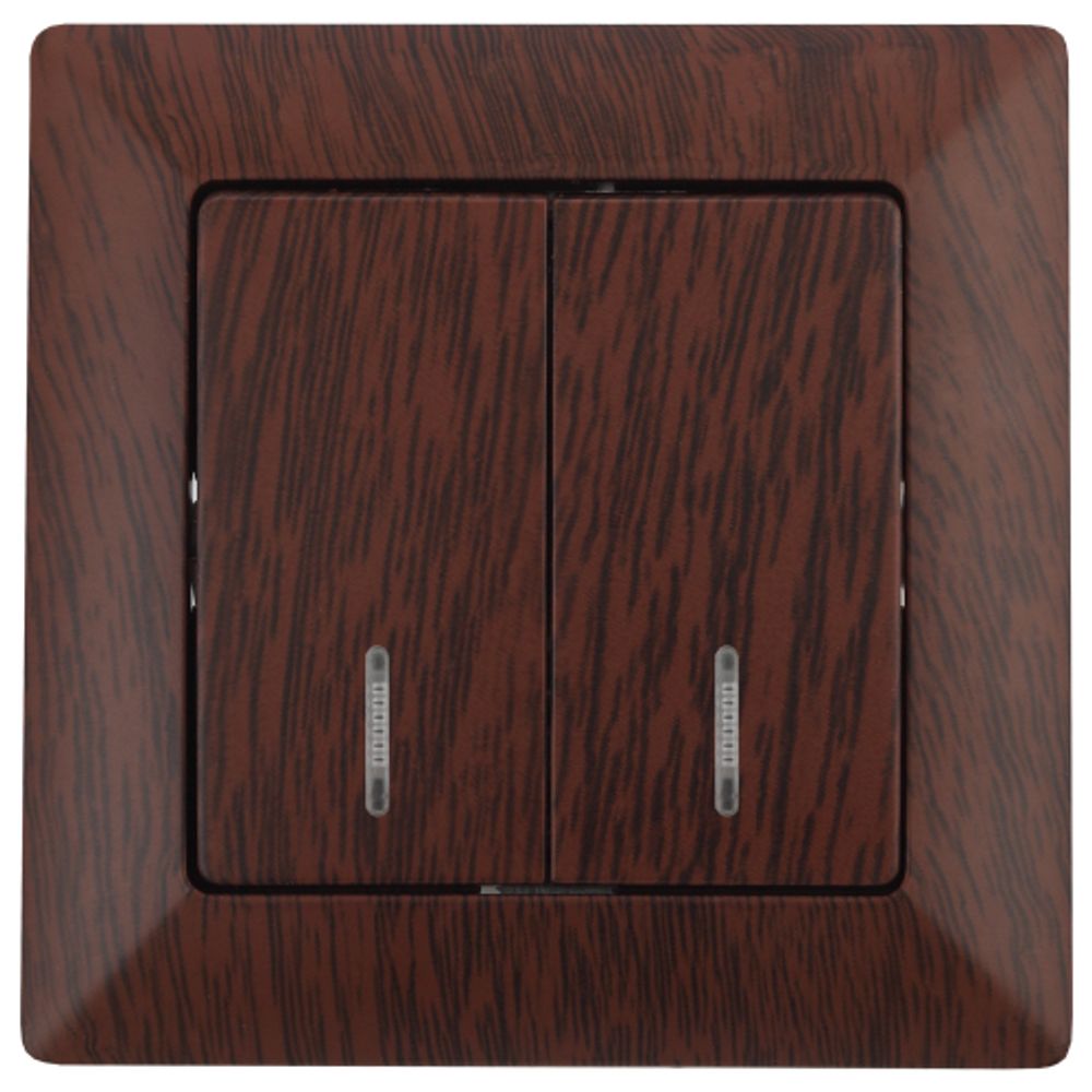 Выключатель Intro Solo 4-105-10 двухклавишный с подсветкой, 10А-250В, IP20, СУ, венге | Intro Solo