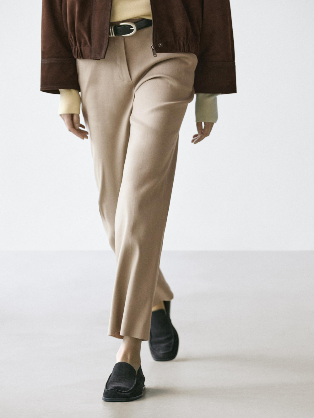 Massimo Dutti Брюки прямого кроя из смесового льна, бежевый