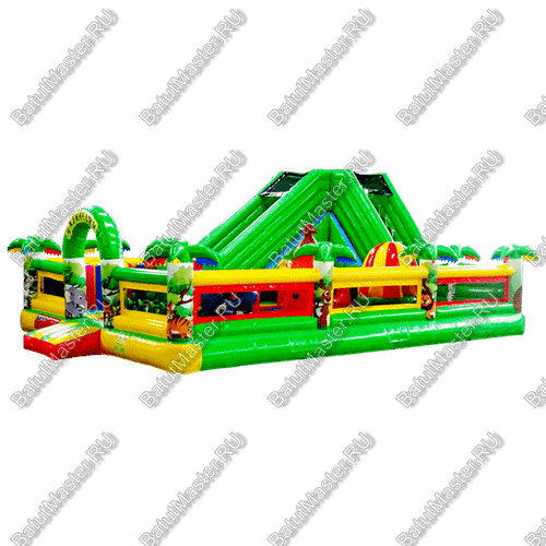 Надувной батут "Джунгли малый" борта с сеткой, размер 10*7*5 м