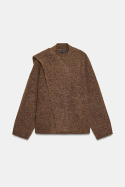 ZARA КАРДИГАН С ШАРФОМ, КОРИЧНЕВЫЙ