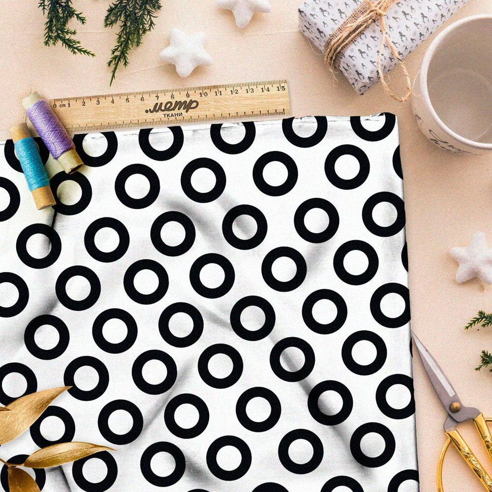 Ткань премиум дюспо черные круги на белом