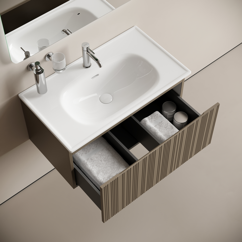 Тумба подвесная SANCOS Code 785х453х400, c одним  ящиком оснащенным доводчиками, цвет серо- бежевый, арт. CD80GB