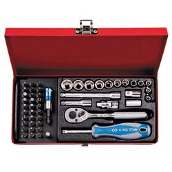 KING TONY (2551MR01) Набор торцевых головок с принадлежностями 1/4", 6-гранные, 4-14 мм, 51 предмет