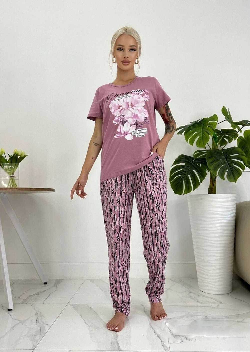 Пижама женская штаны+футболка к/р ШФ0004