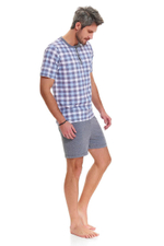Клетчатая мужская пижама с шортами (Размер: M) (Цвет: серый с синим)