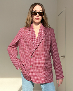 Жакет двубортный малиновый из шерсти