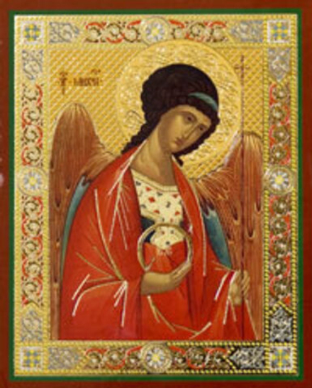 Икона на деревянной основе Михаил Архангел 8х6 с тиснением золотой фольгой, в упаковке (Ермей)