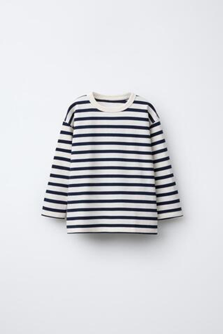 ZARA ФУТБОЛКА В ПОЛОСКУ С ВЫШИВКОЙ, СИНИЙ