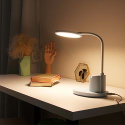 ULM-D150 15W-3000-6500K-DIM BLUE Светильник настольный светодиодный с подставкой под телефон и канцелярские принадлежности. С ночной подсветкой. Сенсорный выключатель. Диммер. Голубой. TM Uniel