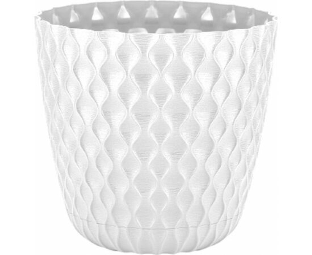 Кашпо InGreen Wave, с дренажной сеткой и съемным поддоном, 4.7л, 20.5x20.5x19.5см, белоснежный жасмин