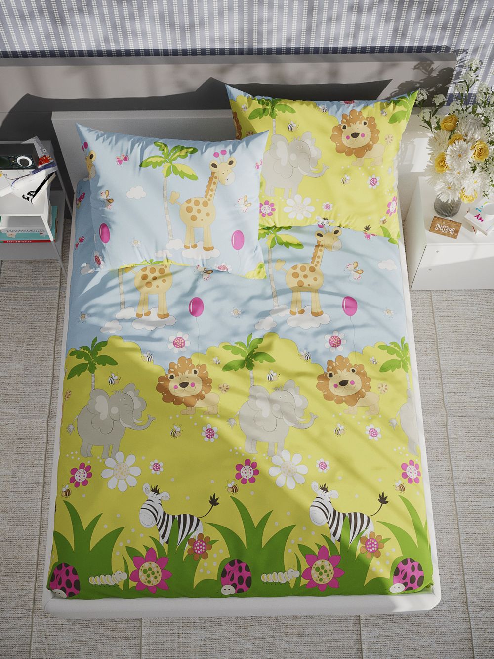 Постельное белье поплин Сказка "Африка" 1,5-сп Наволочка 50х70 см 1 шт Простынь 150x215 см Пододеяльник 145x215 см