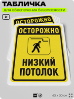 Табличка для обеспечения безопасности "Осторожно низкий потолок", для офиса, по охране труда для предприятия, организаций, 40х30 см, Silver Plane x Айдентика Технолоджи