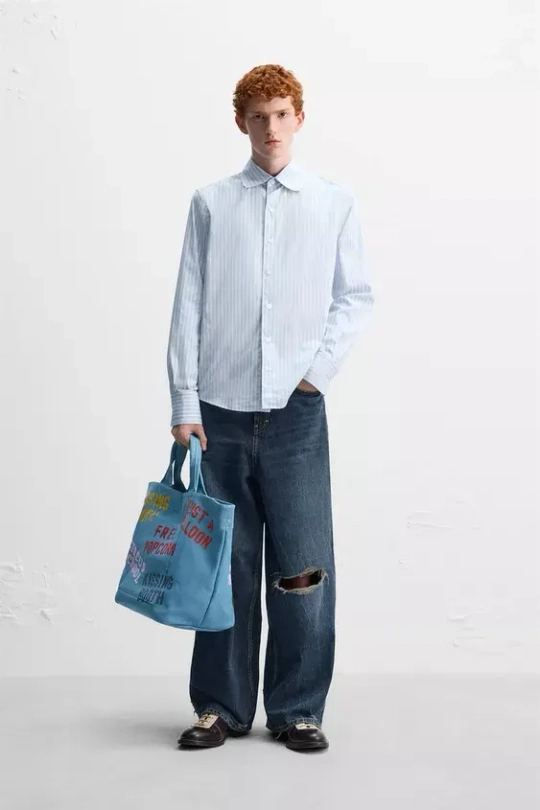ZARA Х HARRY LAMBERT РУБАШКА В ПОЛОСКУ, СИНИЙ/БЕЛЫЙ