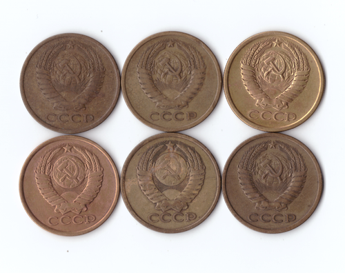 Набор монет (6шт) 5 копеек 1961,62,74,77,78,79гг. XF