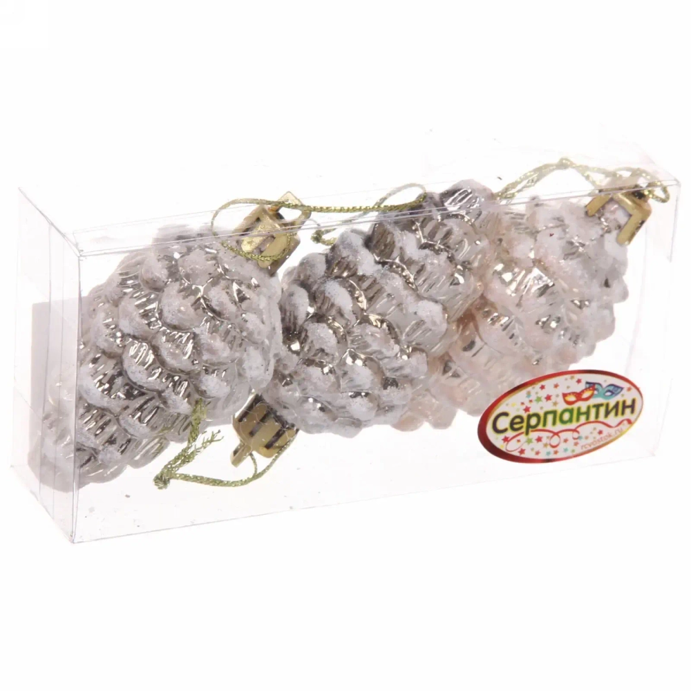 Елочные игрушки «Шишечки в инее» 5,5 см (набор 3 шт), Шампань