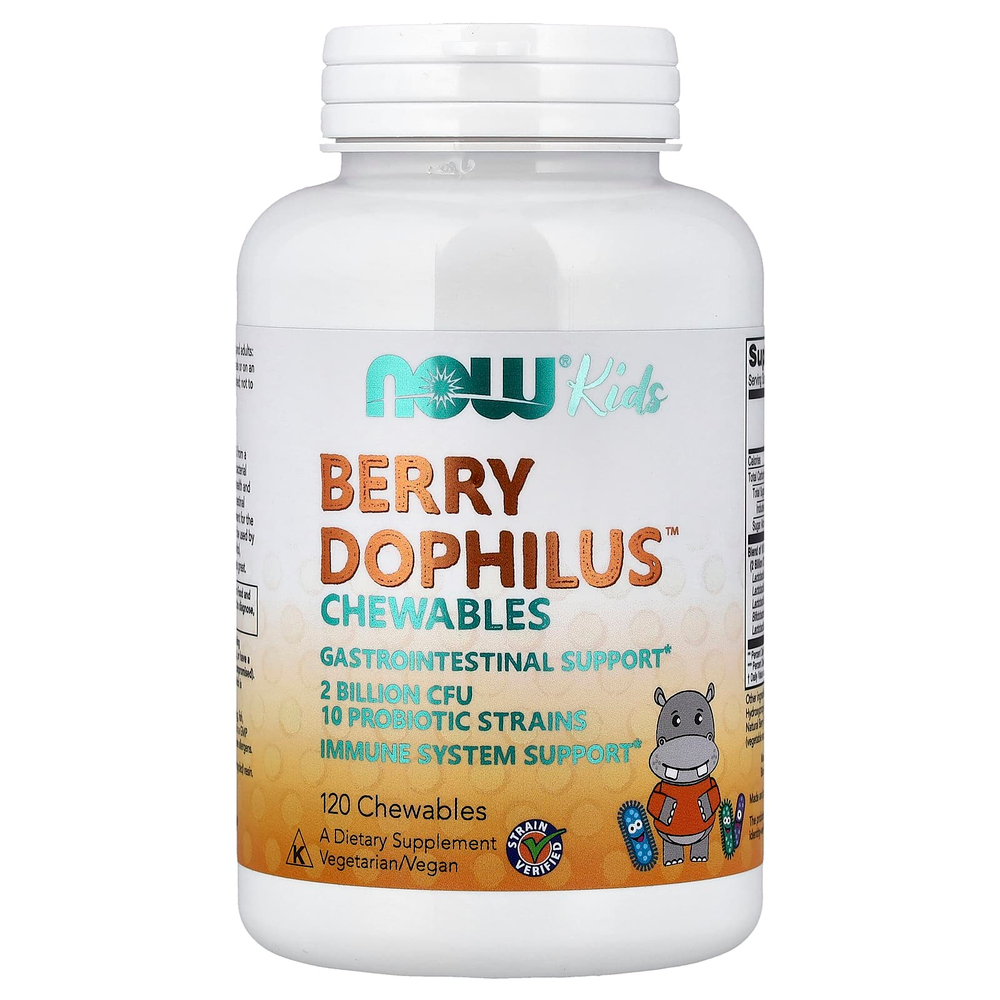 NOW Foods, Dophilus™, ягодные жевательные таблетки для детей, 120 жевательных таблеток
